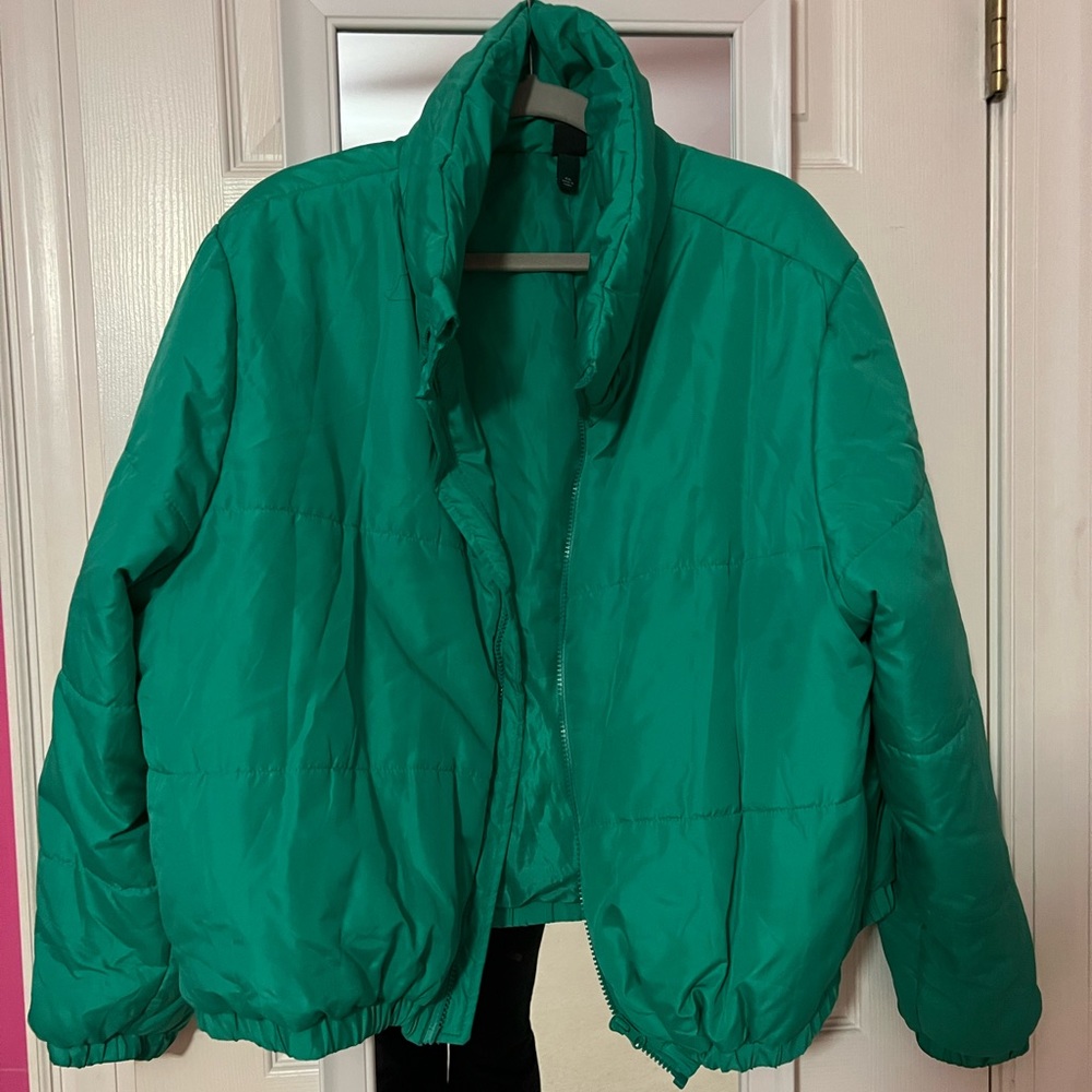 Wild Fable Cropped Green Puffer Coat